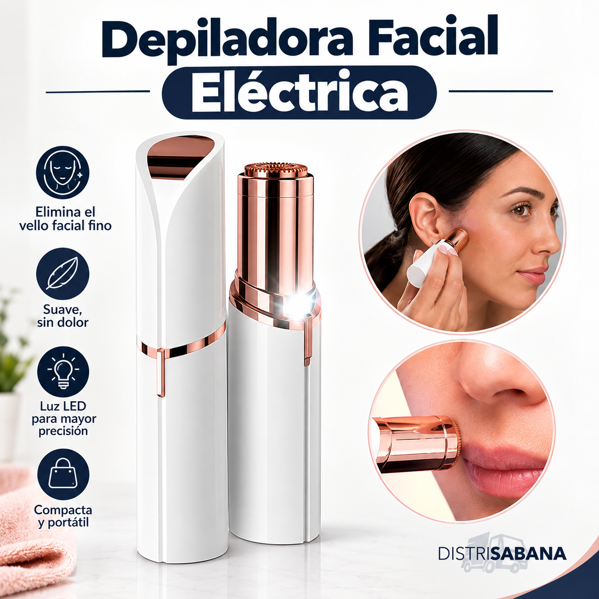 Depiladora Facial Eléctrica Luz LED (Depilación Indolora y Precisa)
