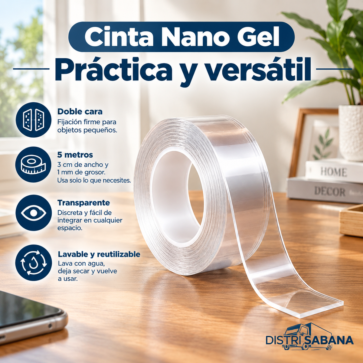 Cinta Nano Gel Doble Faz 5 Metros
